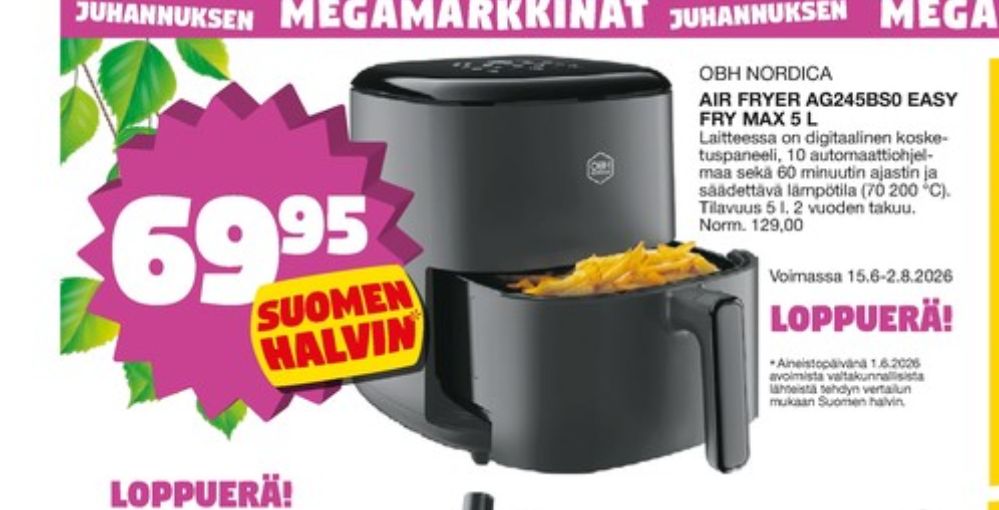Tarjoukset ja hintavertailu haulla OBH Nordica, , Airfryer 0.000 kpl 1 kappale €69.95
