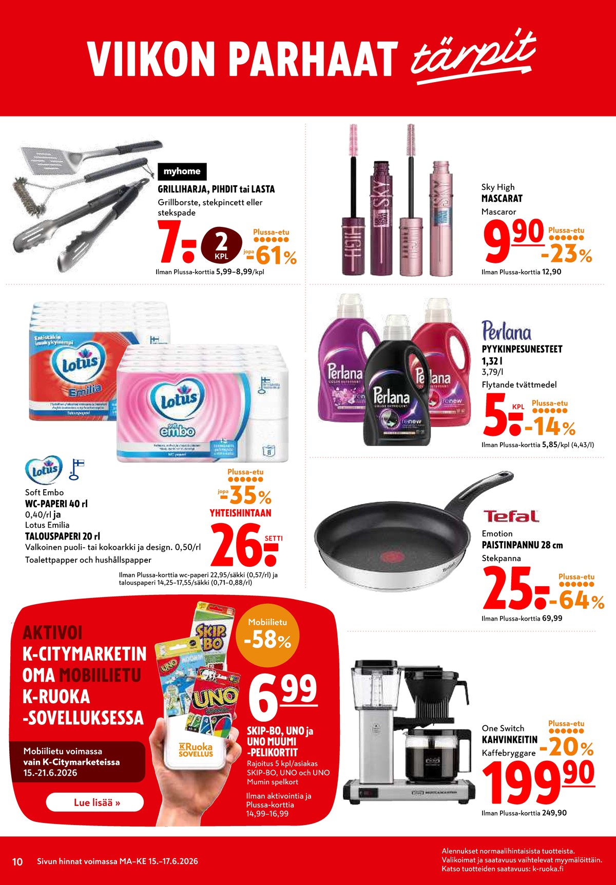 Katso ketjun K-Citymarket tarjouslehti viikolta 25 sivustolla Viikkotarjoukset.fi. Löydät monia hyviä tarjouksia erilaisista tuotteista. Lue tarjouslehti täältä! Sivu 10