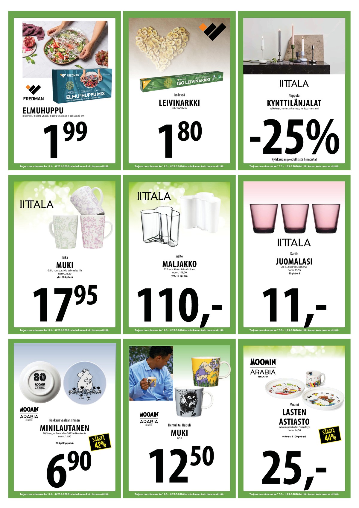 Katso ketjun Keskinen tarjouslehti viikolta 25 sivustolla Viikkotarjoukset.fi. Löydät monia hyviä tarjouksia erilaisista tuotteista. Lue tarjouslehti täältä! Sivu 19