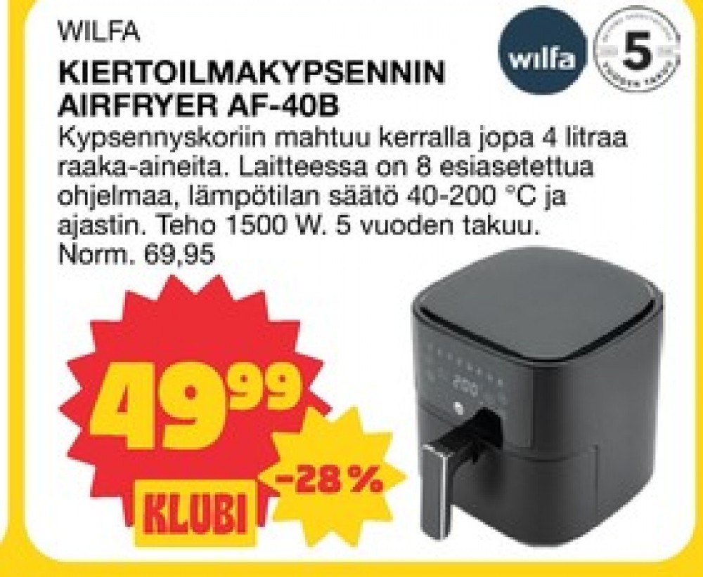 Tarjoukset ja hintavertailu haulla Wilfa, , Airfryer 0.000 kpl 1 kappale €49.99