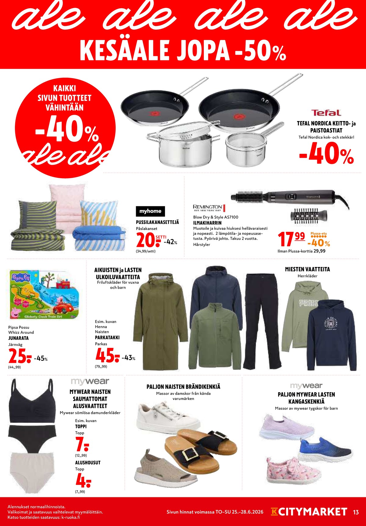 Katso ketjun K-Citymarket tarjouslehti viikolta 26 sivustolla Viikkotarjoukset.fi. Löydät monia hyviä tarjouksia erilaisista tuotteista. Lue tarjouslehti täältä! Sivu 13