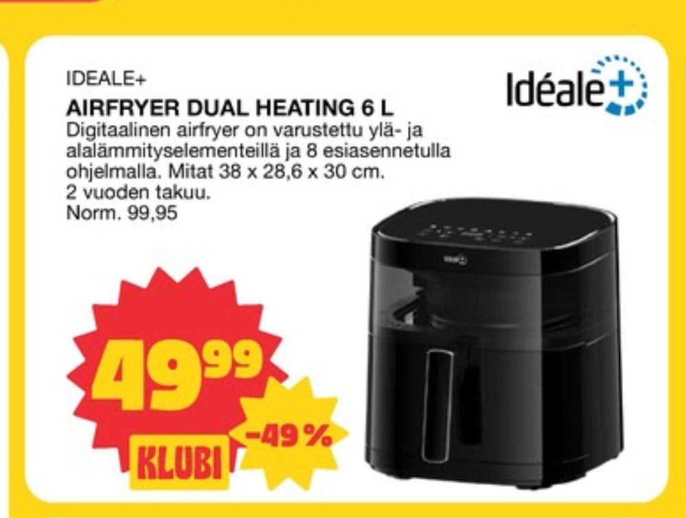 Tarjoukset ja hintavertailu haulla Ideale, , Airfryer 0.000 kpl 1 kappale €49.99