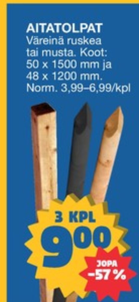 Tarjoukset ja hintavertailu haulla ei määritelty, , Aitatolpat 0.000 kpl 3 kappale €9.00