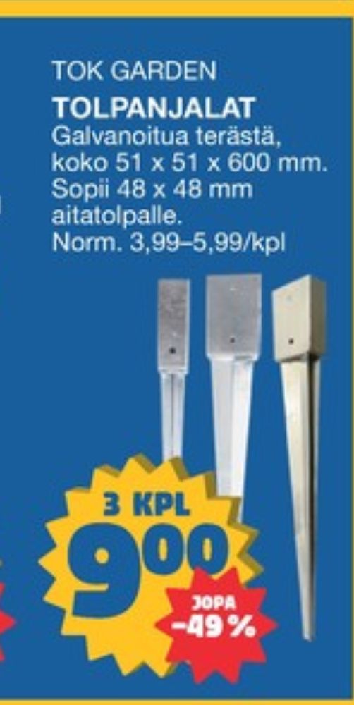 Tarjoukset ja hintavertailu haulla TOK Garden, , Aitatolpan jalat 0.000 kpl 3 kappale €9.00