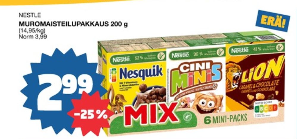 Tarjoukset ja hintavertailu haulla Nestle, , Aamiaistuotteet 0.200 kg 1 paketti(a) €2.99