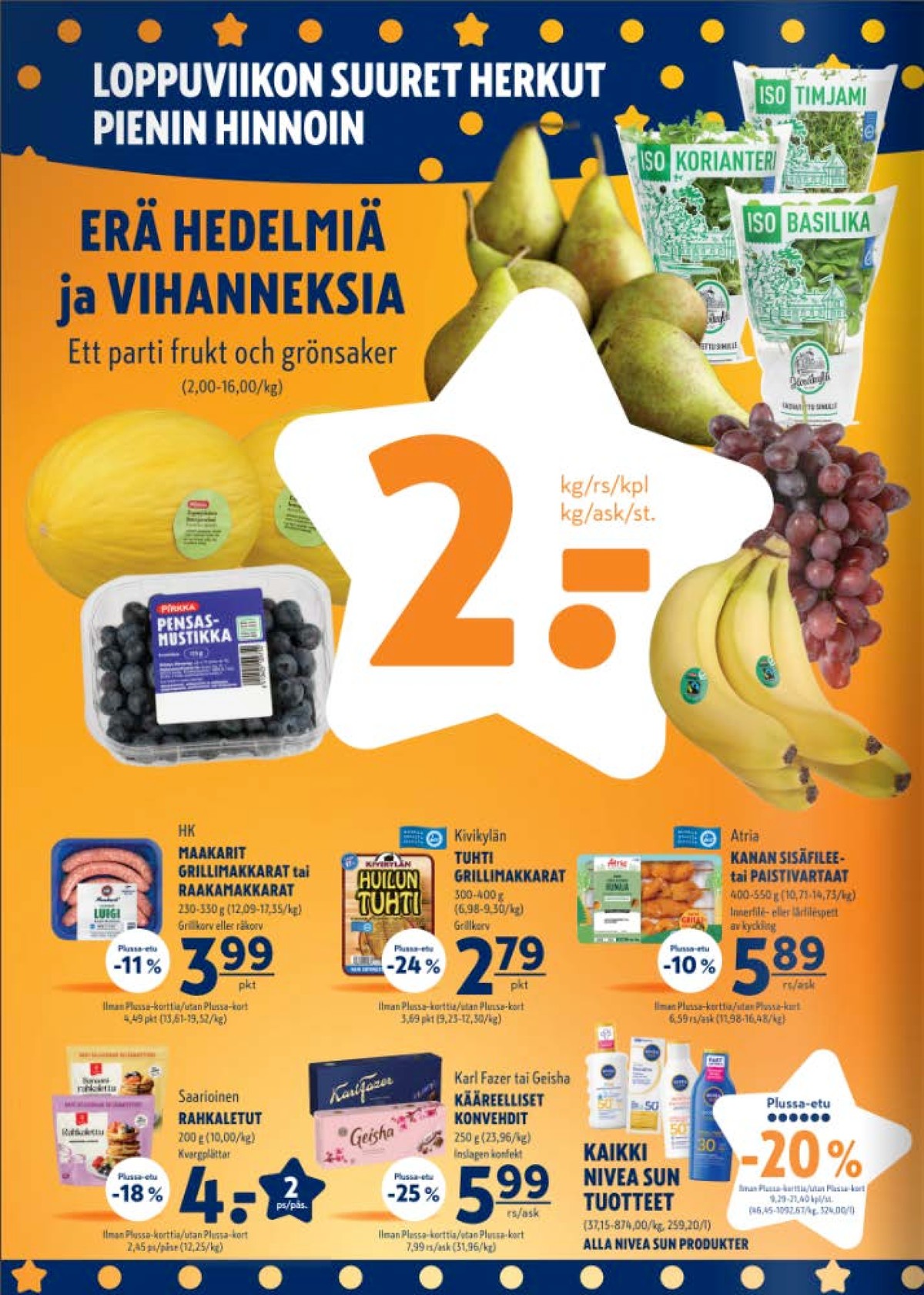 Katso ketjun K-Supermarket tarjouslehti viikolta 28 sivustolla Viikkotarjoukset.fi. Löydät monia hyviä tarjouksia erilaisista tuotteista. Lue tarjouslehti täältä! Sivu 2