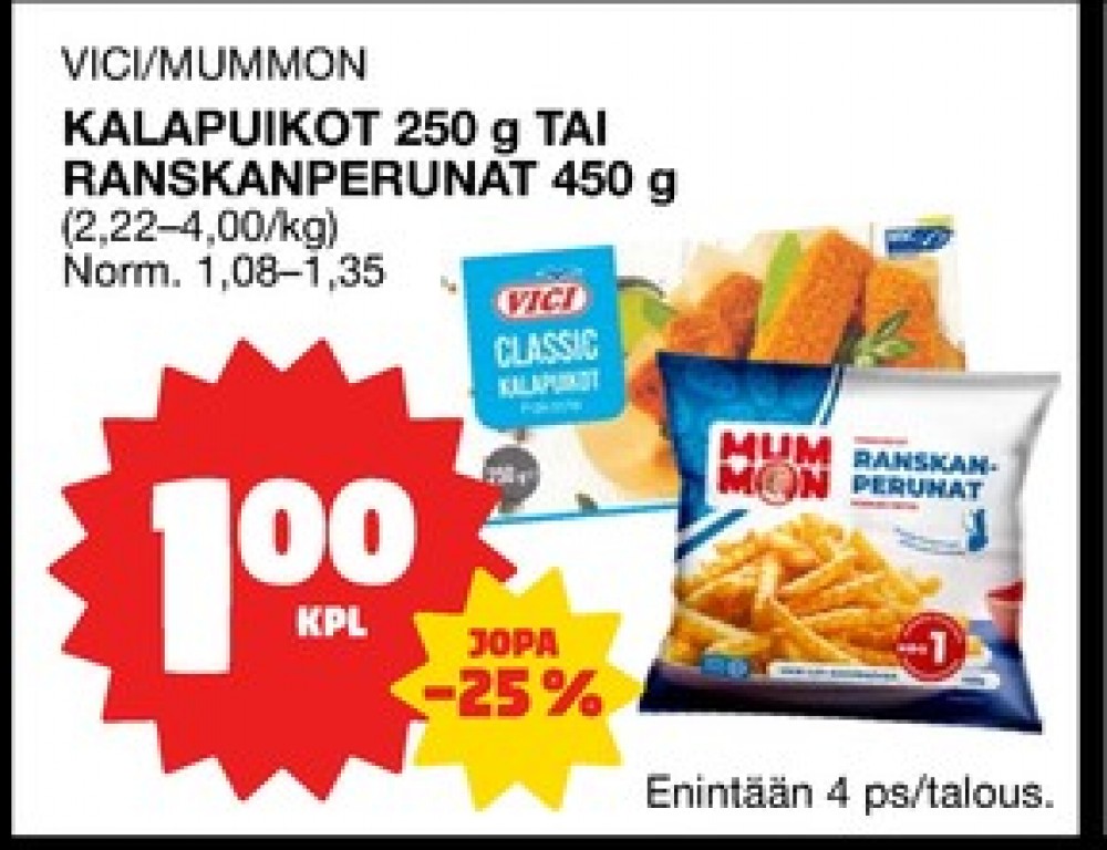 Tarjoukset ja hintavertailu haulla Mummon, , Aidot poimutetut ranskanperunat 0.450 kg 1 Pussi €1.00