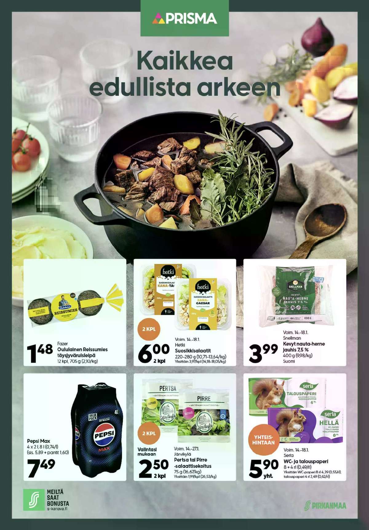 Katso ketjun Prisma region tarjouslehti viikolta 3 sivustolla Viikkotarjoukset.fi. Löydät monia hyviä tarjouksia erilaisista tuotteista. Lue tarjouslehti täältä! Sivu 1