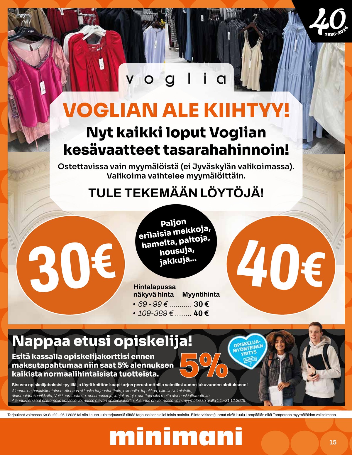 Katso ketjun Minimani tarjouslehti viikolta 30 sivustolla Viikkotarjoukset.fi. Löydät monia hyviä tarjouksia erilaisista tuotteista. Lue tarjouslehti täältä! Sivu 15