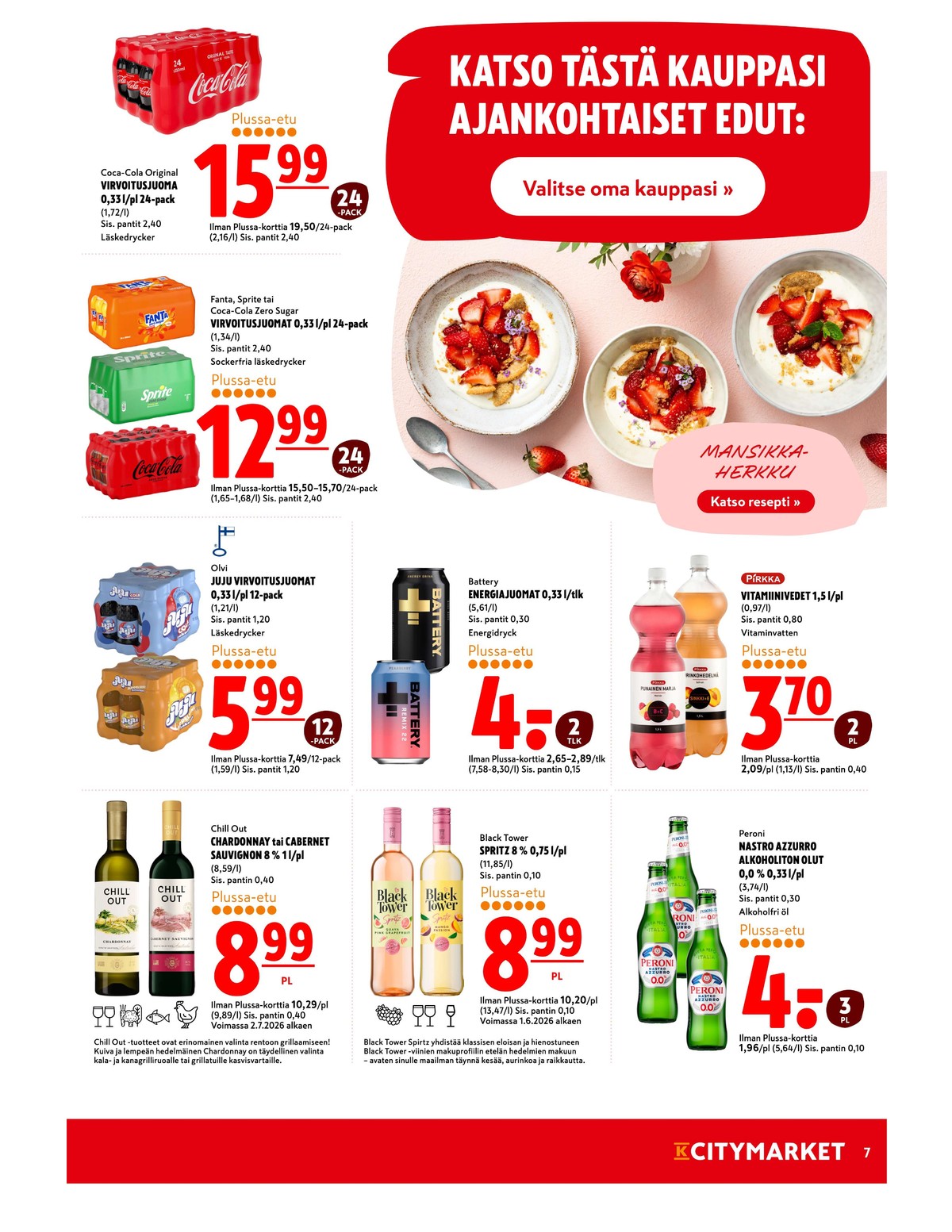 Katso ketjun K-Citymarket tarjouslehti viikolta 30 sivustolla Viikkotarjoukset.fi. Löydät monia hyviä tarjouksia erilaisista tuotteista. Lue tarjouslehti täältä! Sivu 7