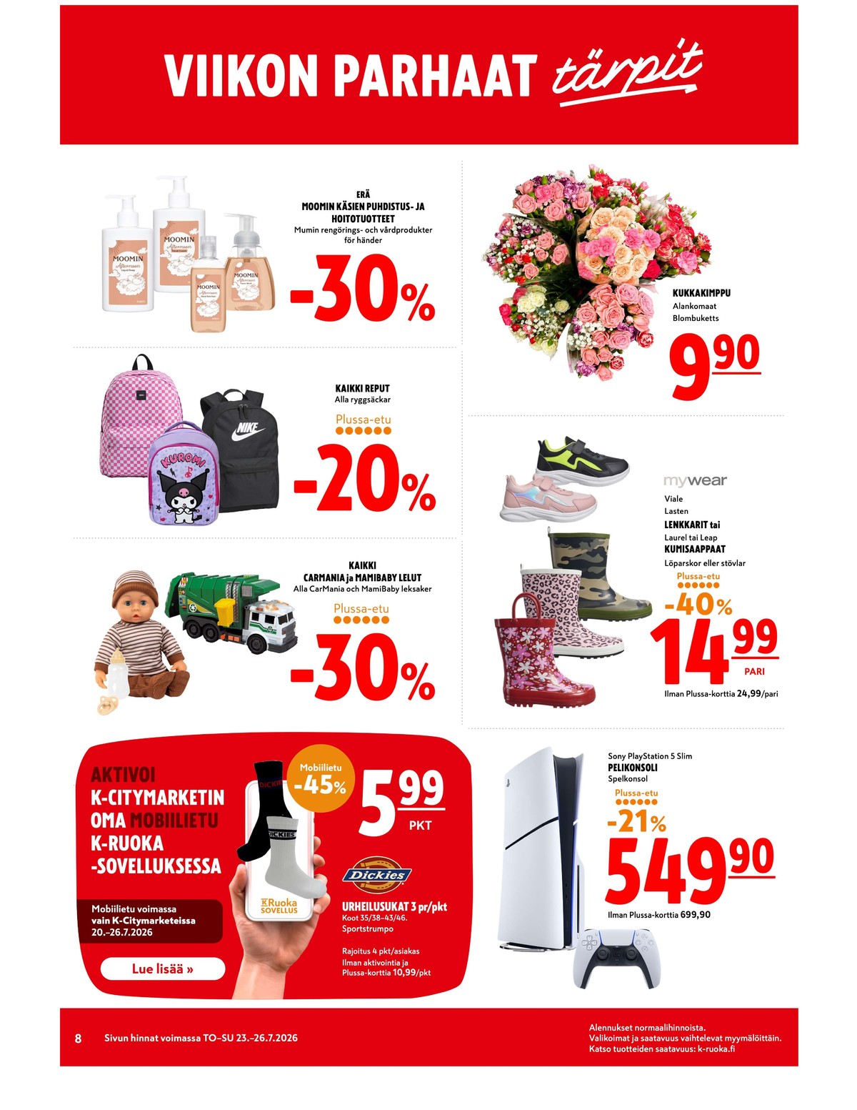 Katso ketjun K-Citymarket tarjouslehti viikolta 30 sivustolla Viikkotarjoukset.fi. Löydät monia hyviä tarjouksia erilaisista tuotteista. Lue tarjouslehti täältä! Sivu 8