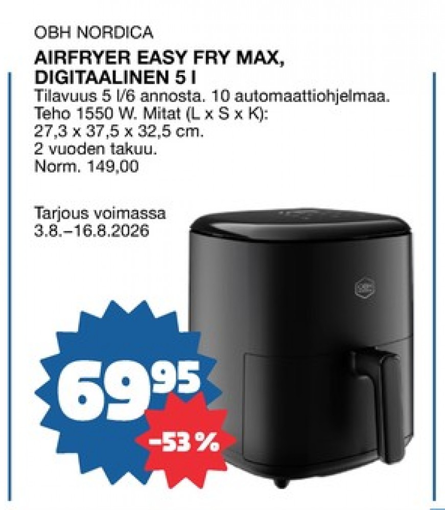 Tarjoukset ja hintavertailu haulla Wilfa, , Airfryer 0.000 kpl 1 kappale €69.95