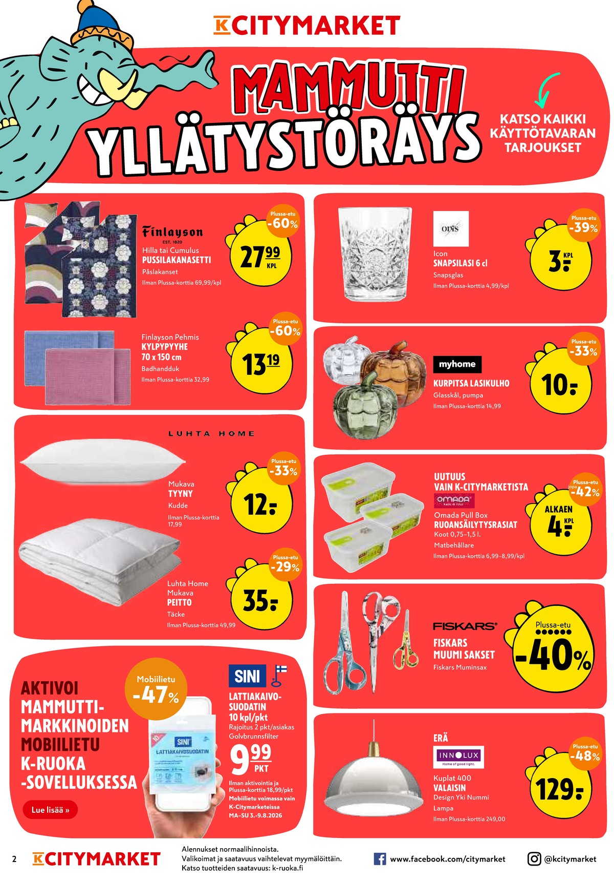 Katso ketjun K-Citymarket tarjouslehti viikolta 32 sivustolla Viikkotarjoukset.fi. Löydät monia hyviä tarjouksia erilaisista tuotteista. Lue tarjouslehti täältä! Sivu 2