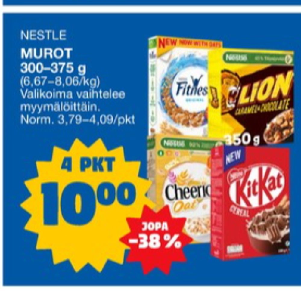 Tarjoukset ja hintavertailu haulla Fitness, , Aamiaistuotteet 0.300 kg 4 paketti(a) €10.00