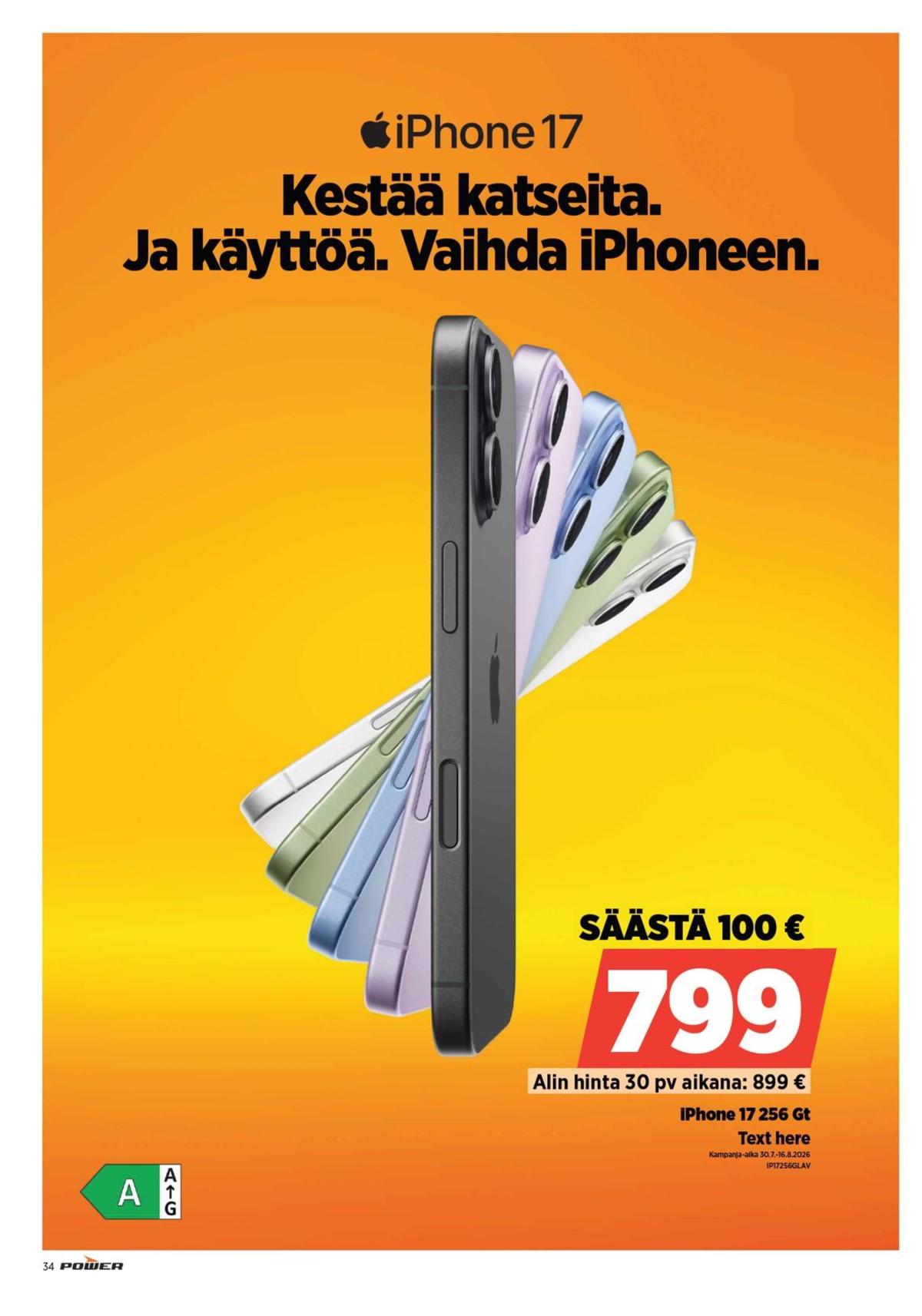 Katso ketjun Power tarjouslehti viikolta 33 sivustolla Viikkotarjoukset.fi. Löydät monia hyviä tarjouksia erilaisista tuotteista. Lue tarjouslehti täältä! Sivu 34