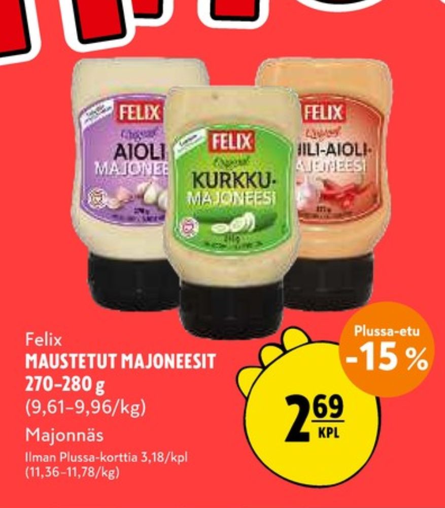 Tarjoukset ja hintavertailu haulla Felix, , Aioli majoneesi 0.270 kg 1 Purkki(a) €2.69