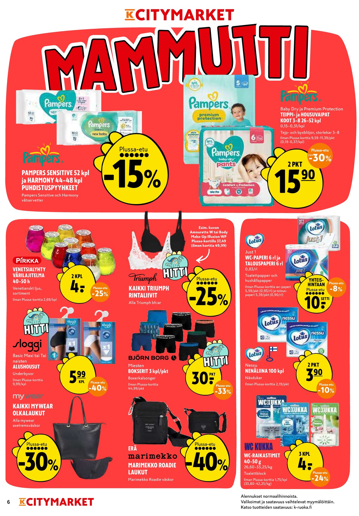 Katso ketjun K-Citymarket tarjouslehti viikolta 33 sivustolla Viikkotarjoukset.fi. Löydät monia hyviä tarjouksia erilaisista tuotteista. Lue tarjouslehti täältä! Sivu 6