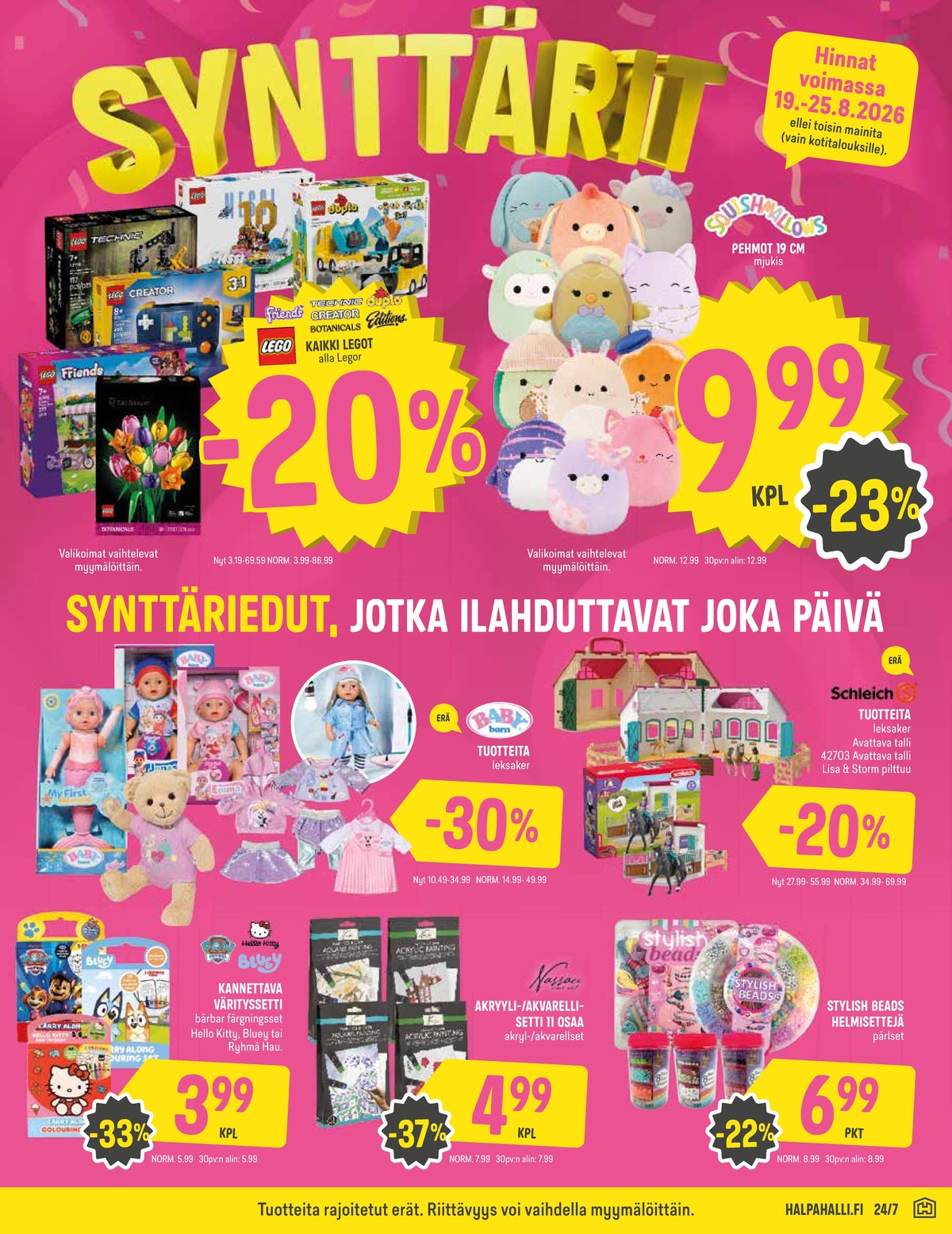 Katso ketjun Halpa Halli tarjouslehti viikolta 34 sivustolla Viikkotarjoukset.fi. Löydät monia hyviä tarjouksia erilaisista tuotteista. Lue tarjouslehti täältä! Sivu 9