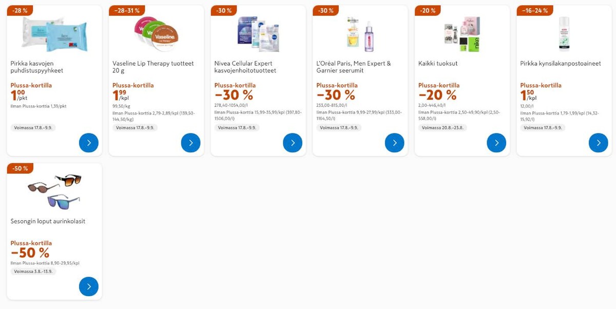 Katso ketjun K-Citymarket tarjouslehti viikolta 35 sivustolla Viikkotarjoukset.fi. Löydät monia hyviä tarjouksia erilaisista tuotteista, esimerkiksi puhdistuspyyhkeet pirkka tai huulivoiteet vaseline. Lue tarjouslehti täältä! Sivu 2
