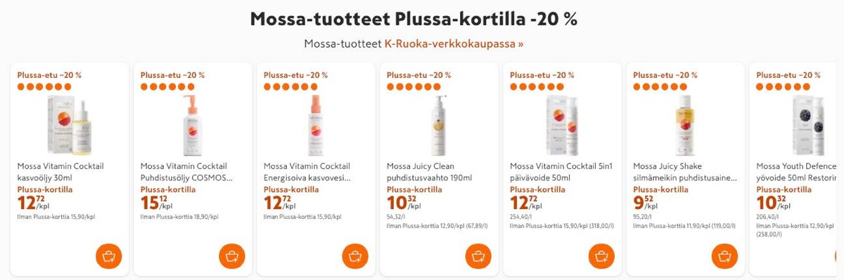 Katso ketjun K-Citymarket tarjouslehti viikolta 35 sivustolla Viikkotarjoukset.fi. Löydät monia hyviä tarjouksia erilaisista tuotteista, esimerkiksi kasvoöljyt mossa tai puhdistustuotteet mossa. Lue tarjouslehti täältä! Sivu 12