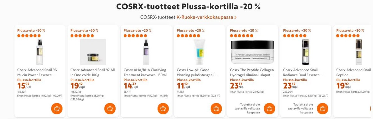 Katso ketjun K-Citymarket tarjouslehti viikolta 35 sivustolla Viikkotarjoukset.fi. Löydät monia hyviä tarjouksia erilaisista tuotteista, esimerkiksi ihonhoitovedet cosrx tai kosteusvoiteet cosrx. Lue tarjouslehti täältä! Sivu 6