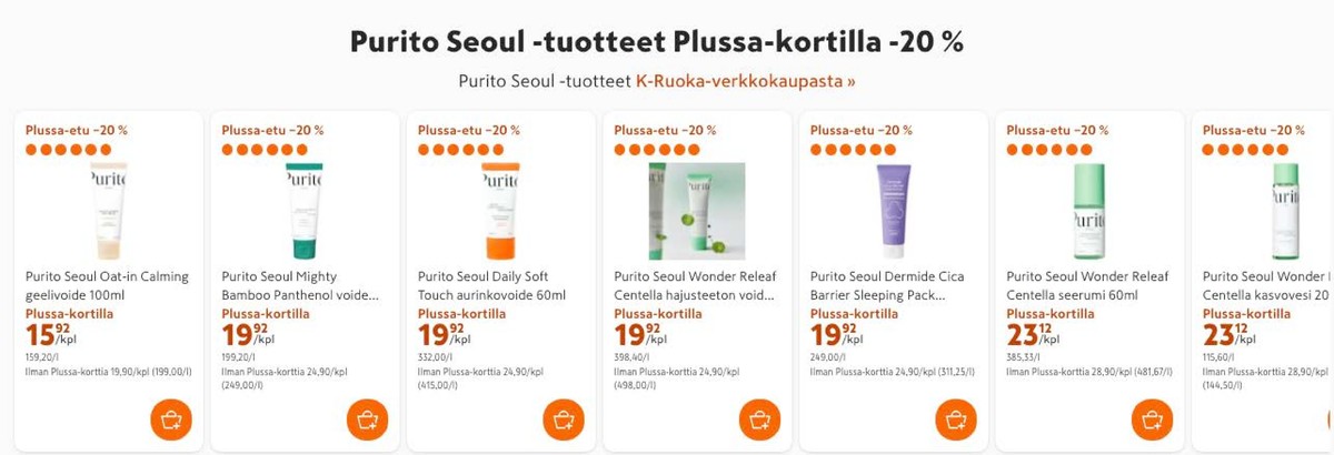 Katso ketjun K-Citymarket tarjouslehti viikolta 35 sivustolla Viikkotarjoukset.fi. Löydät monia hyviä tarjouksia erilaisista tuotteista, esimerkiksi kasvovoiteet purito seoul tai kasvovoiteet purito seoul. Lue tarjouslehti täältä! Sivu 7