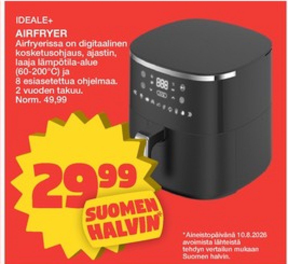 Tarjoukset ja hintavertailu haulla Ideale, , Airfryer 0.000 kpl 1 kappale €29.99