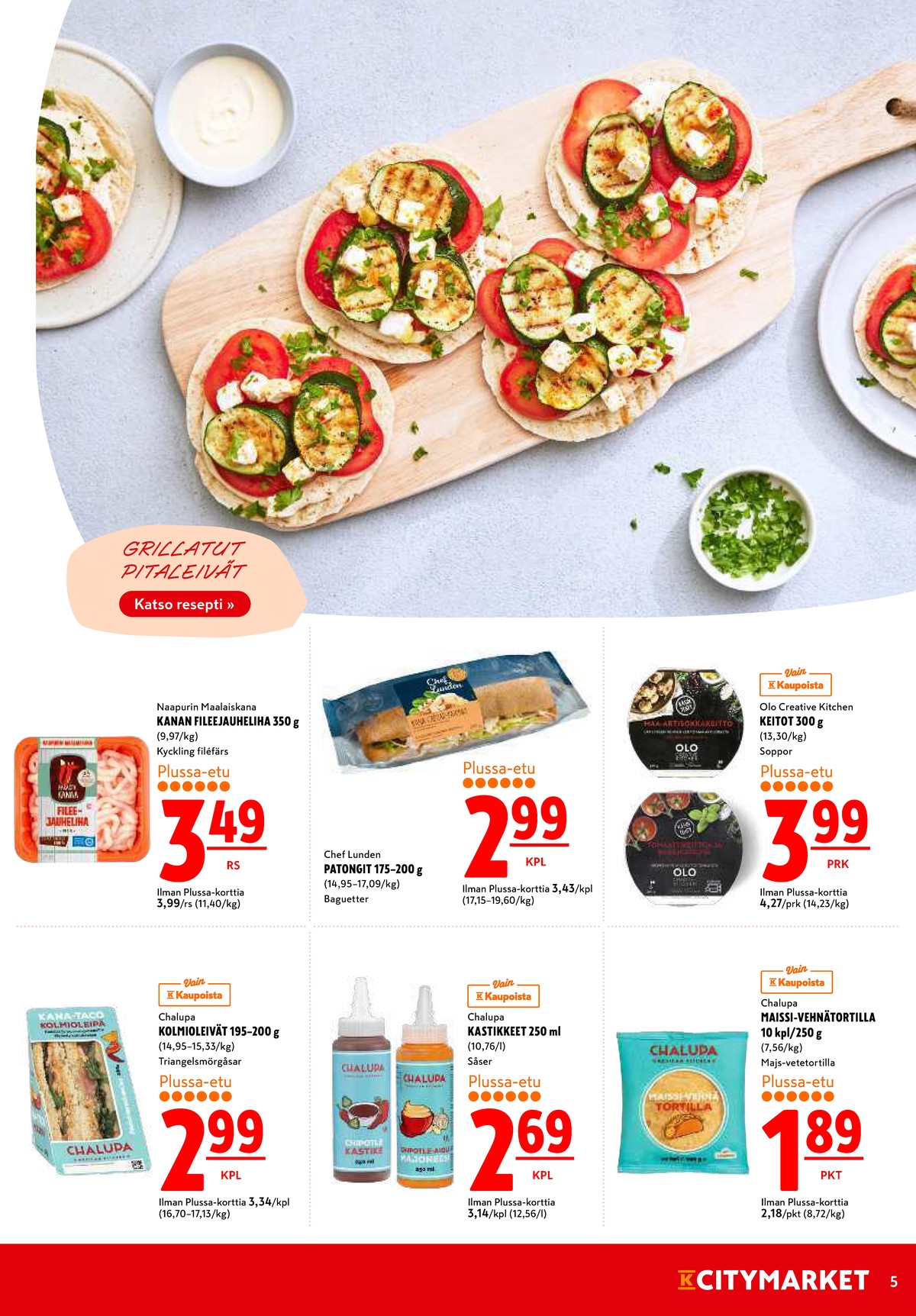 Katso ketjun K-Citymarket tarjouslehti viikolta 35 sivustolla Viikkotarjoukset.fi. Löydät monia hyviä tarjouksia erilaisista tuotteista. Lue tarjouslehti täältä! Sivu 5