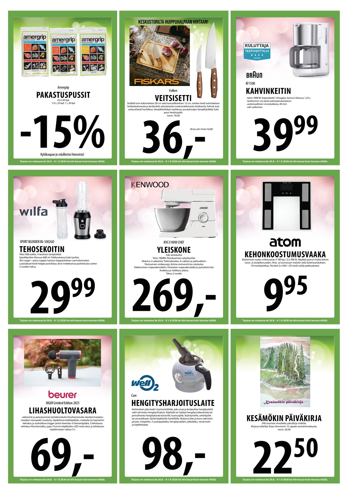 Katso ketjun Keskinen tarjouslehti viikolta 35 sivustolla Viikkotarjoukset.fi. Löydät monia hyviä tarjouksia erilaisista tuotteista. Lue tarjouslehti täältä! Sivu 15