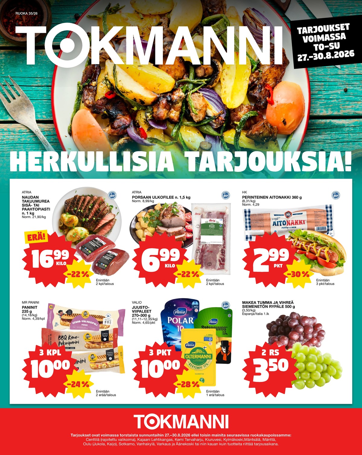 Katso ketjun Tokmanni tarjouslehti viikolta 35 sivustolla Viikkotarjoukset.fi. Löydät monia hyviä tarjouksia erilaisista tuotteista. Lue tarjouslehti täältä! Sivu 1
