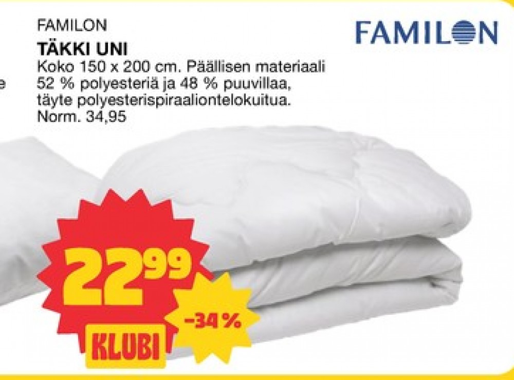 Tarjoukset ja hintavertailu haulla Familon, , Peitteet 0.000 kpl 1 kappale €22.99