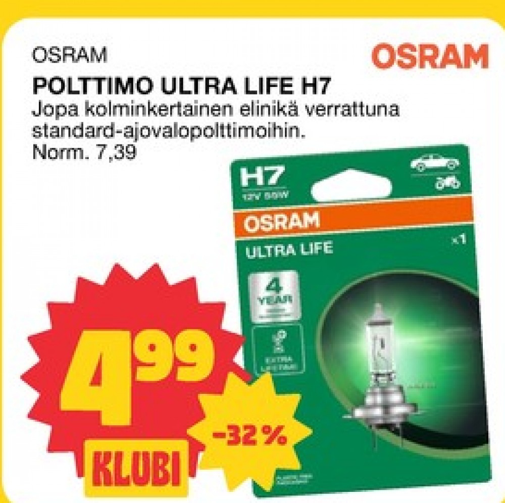 Tarjoukset ja hintavertailu haulla Osram, , Ajovalopolttimot 0.000 kpl 1 kappale €4.99
