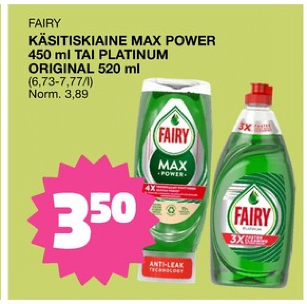 Tarjoukset ja hintavertailu haulla Fairy, , Astianpesunesteet 0.450 l 1 Pullo €3.50