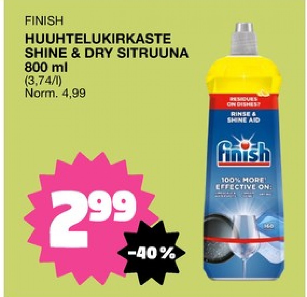 Tarjoukset ja hintavertailu haulla Finish, , Astianpesunesteet 0.800 l 1 Pullo €2.99
