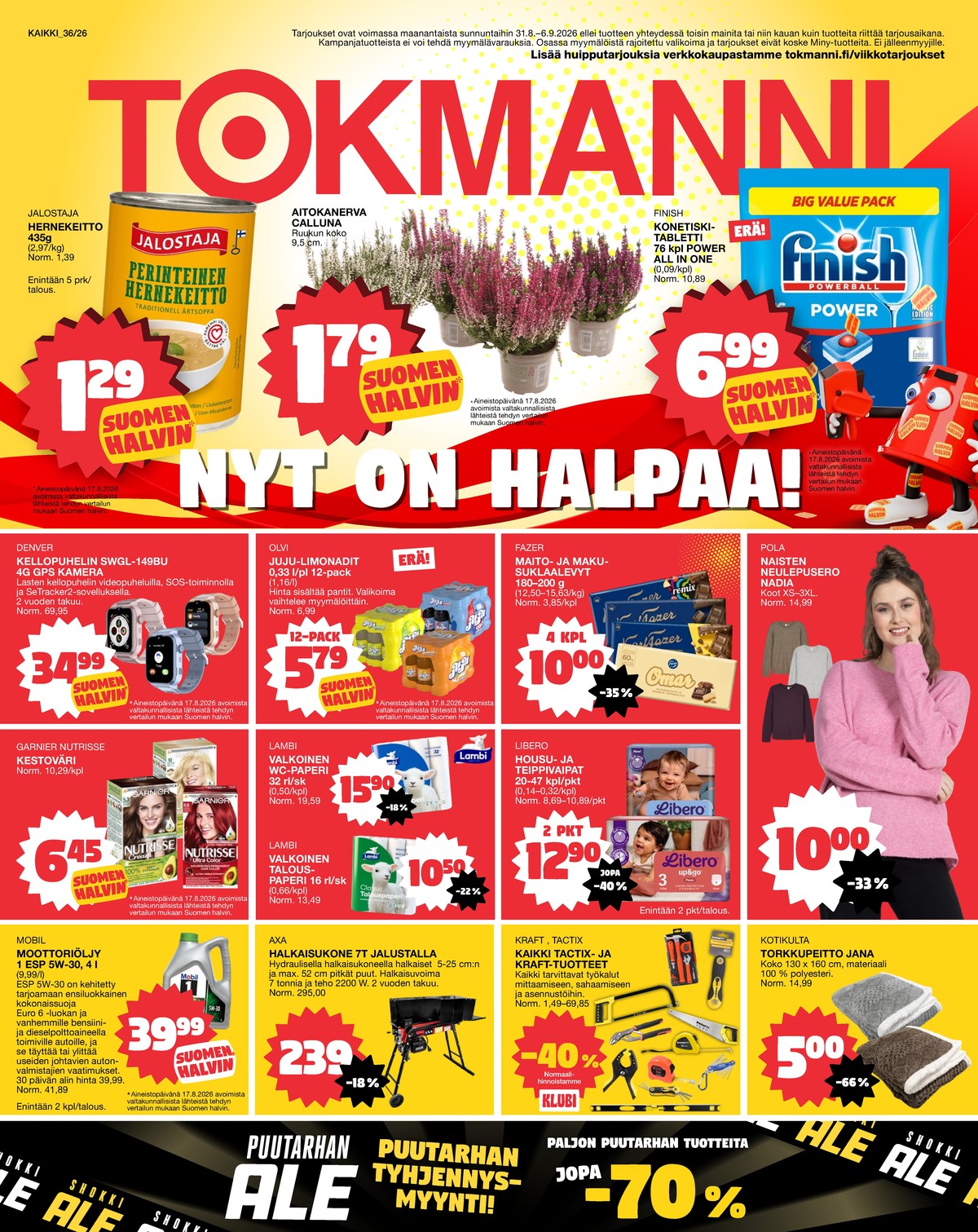 Katso ketjun Tokmanni tarjouslehti viikolta 36 sivustolla Viikkotarjoukset.fi. Löydät monia hyviä tarjouksia erilaisista tuotteista. Lue tarjouslehti täältä! Sivu 1