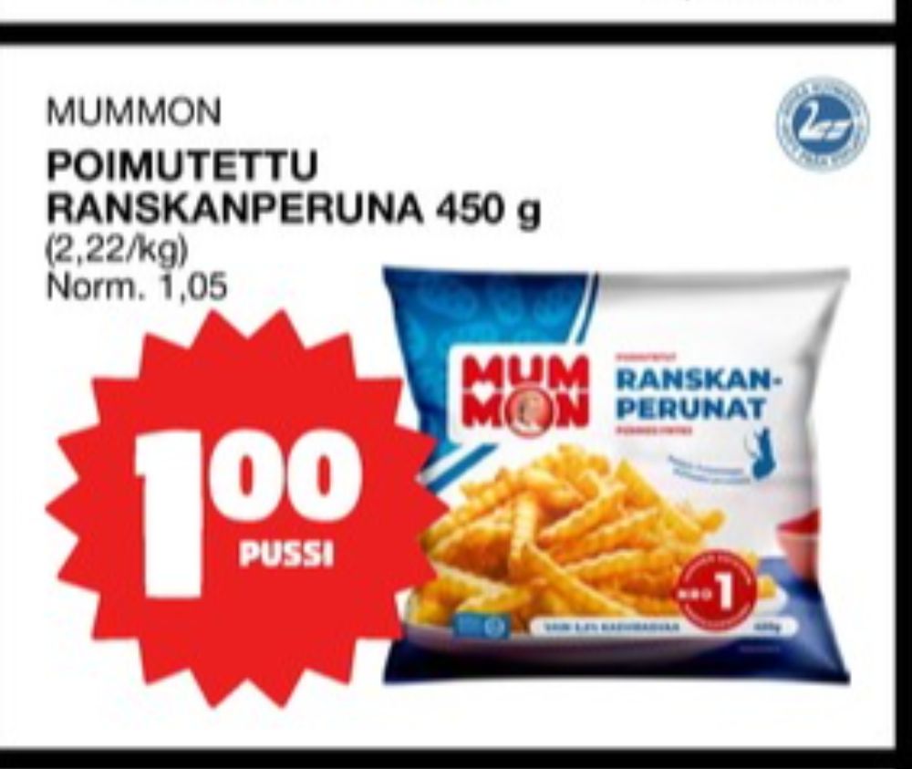 Tarjoukset ja hintavertailu haulla Mummon, , Aidot poimutetut ranskanperunat 0.450 kg 1 Pussi €1.00
