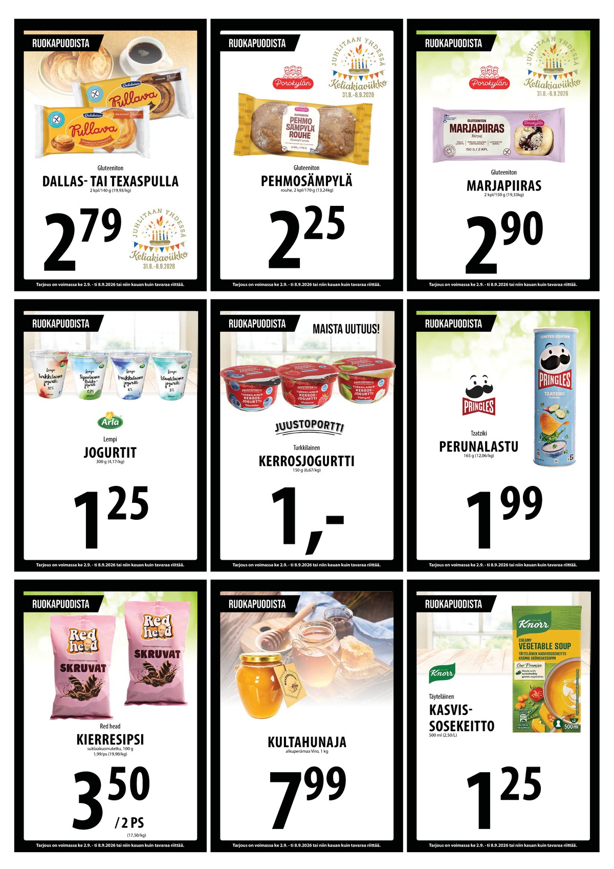 Katso ketjun Keskinen tarjouslehti viikolta 36 sivustolla Viikkotarjoukset.fi. Löydät monia hyviä tarjouksia erilaisista tuotteista. Lue tarjouslehti täältä! Sivu 9