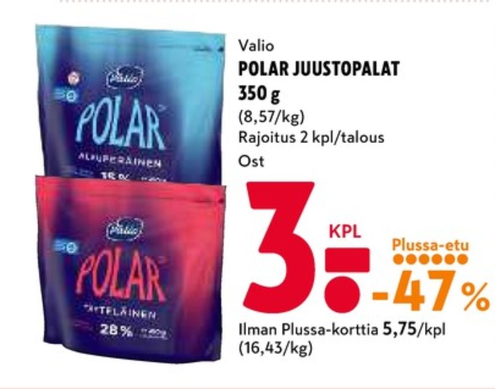 Tarjoukset ja hintavertailu haulla Polar, , Alkuperäinen palajuusto  0.350 kg 1 kappale €3.00