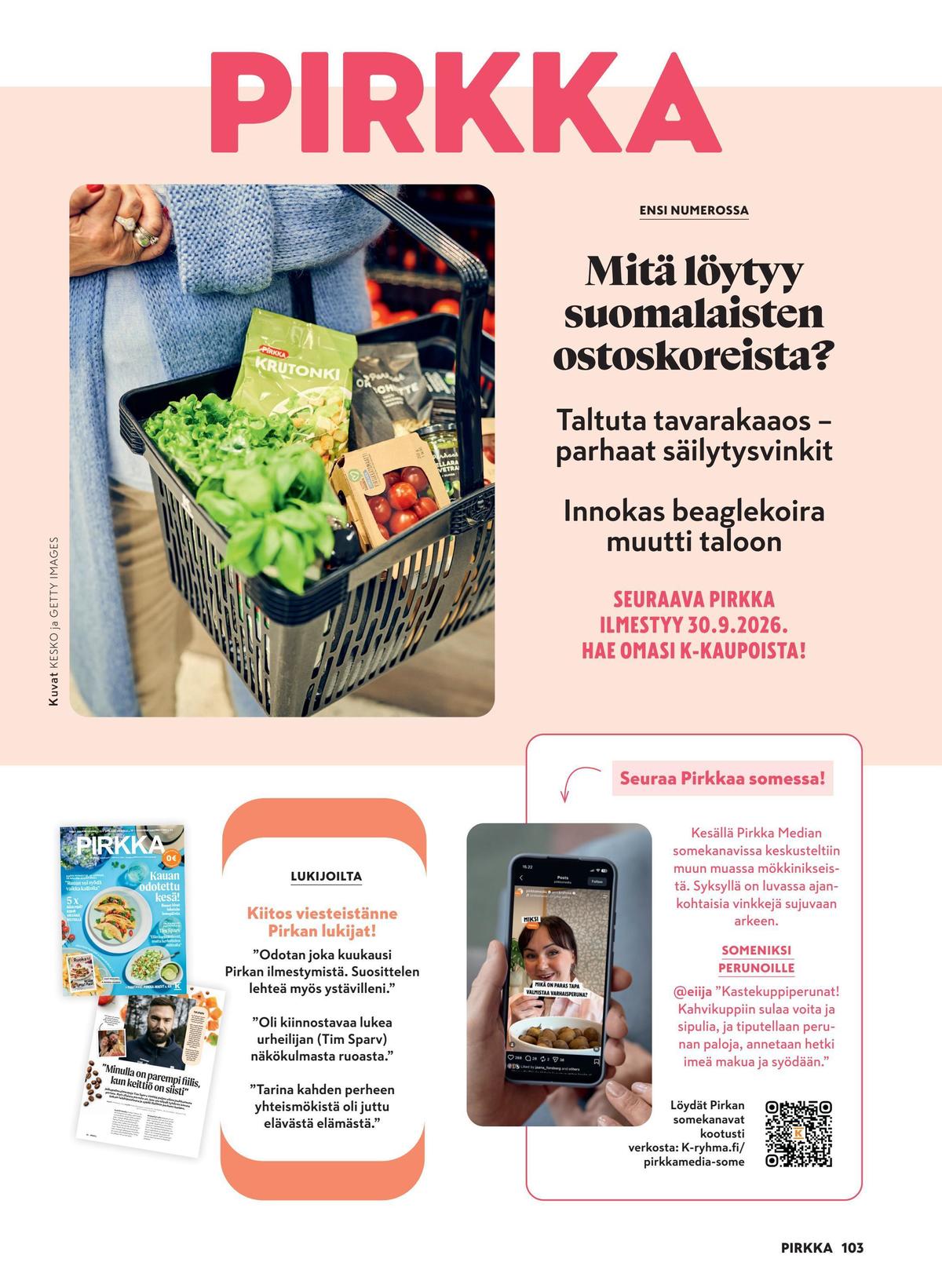 Katso ketjun Pirkka tarjouslehti viikolta 37 sivustolla Viikkotarjoukset.fi. Löydät monia hyviä tarjouksia erilaisista tuotteista. Lue tarjouslehti täältä! Sivu 103