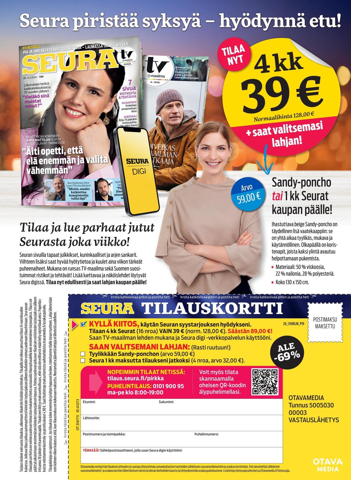 Katso ketjun Pirkka tarjouslehti viikolta 37 sivustolla Viikkotarjoukset.fi. Löydät monia hyviä tarjouksia erilaisista tuotteista. Lue tarjouslehti täältä! Sivu 72