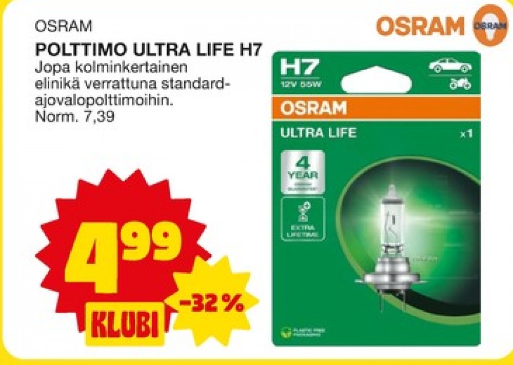 Tarjoukset ja hintavertailu haulla Osram, , Ajovalopolttimot 0.000 kpl 1 kappale €4.99