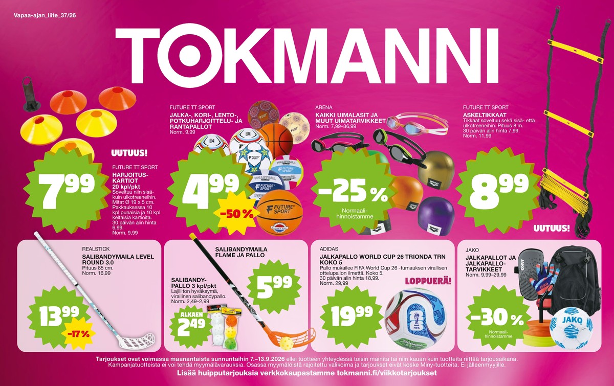 Katso ketjun Tokmanni tarjouslehti viikolta 37 sivustolla Viikkotarjoukset.fi. Löydät monia hyviä tarjouksia erilaisista tuotteista. Lue tarjouslehti täältä! Sivu 1