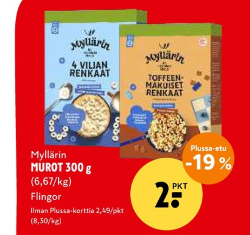 Tarjoukset ja hintavertailu haulla Myllärin, , 4 Viljan renkaat 0.300 kg 1 paketti(a) €2.00