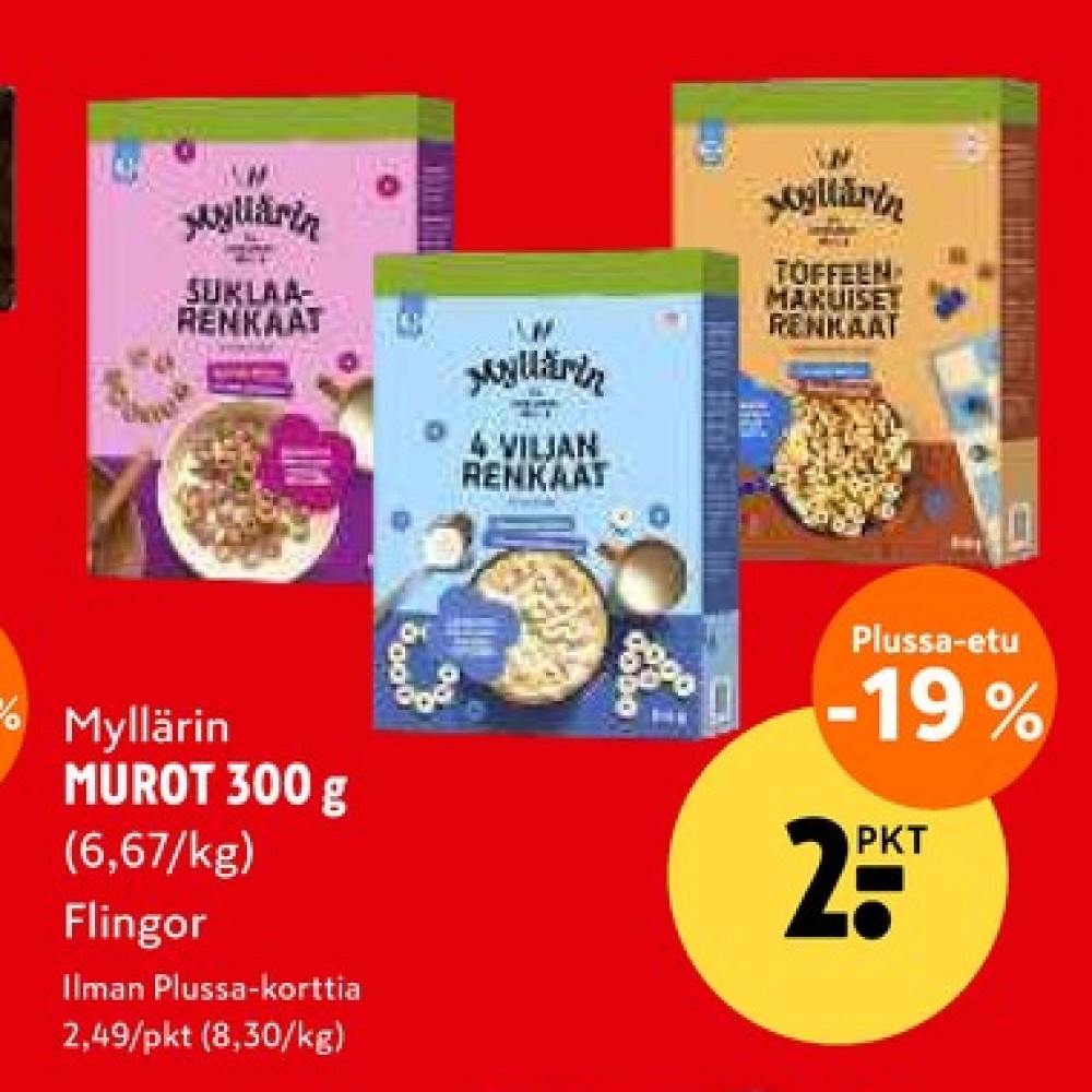 Tarjoukset ja hintavertailu haulla Myllärin, , 4 Viljan renkaat 0.300 kg 1 paketti(a) €2.00