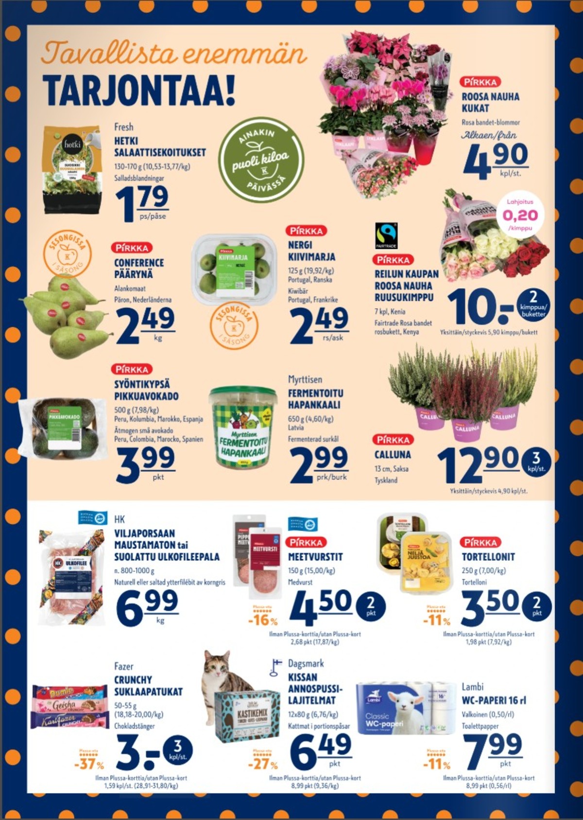 Katso ketjun K-Supermarket tarjouslehti viikolta 38 sivustolla Viikkotarjoukset.fi. Löydät monia hyviä tarjouksia erilaisista tuotteista, esimerkiksi salaattisekoitukset hetki tai päärynät pirkka. Lue tarjouslehti täältä! Sivu 2