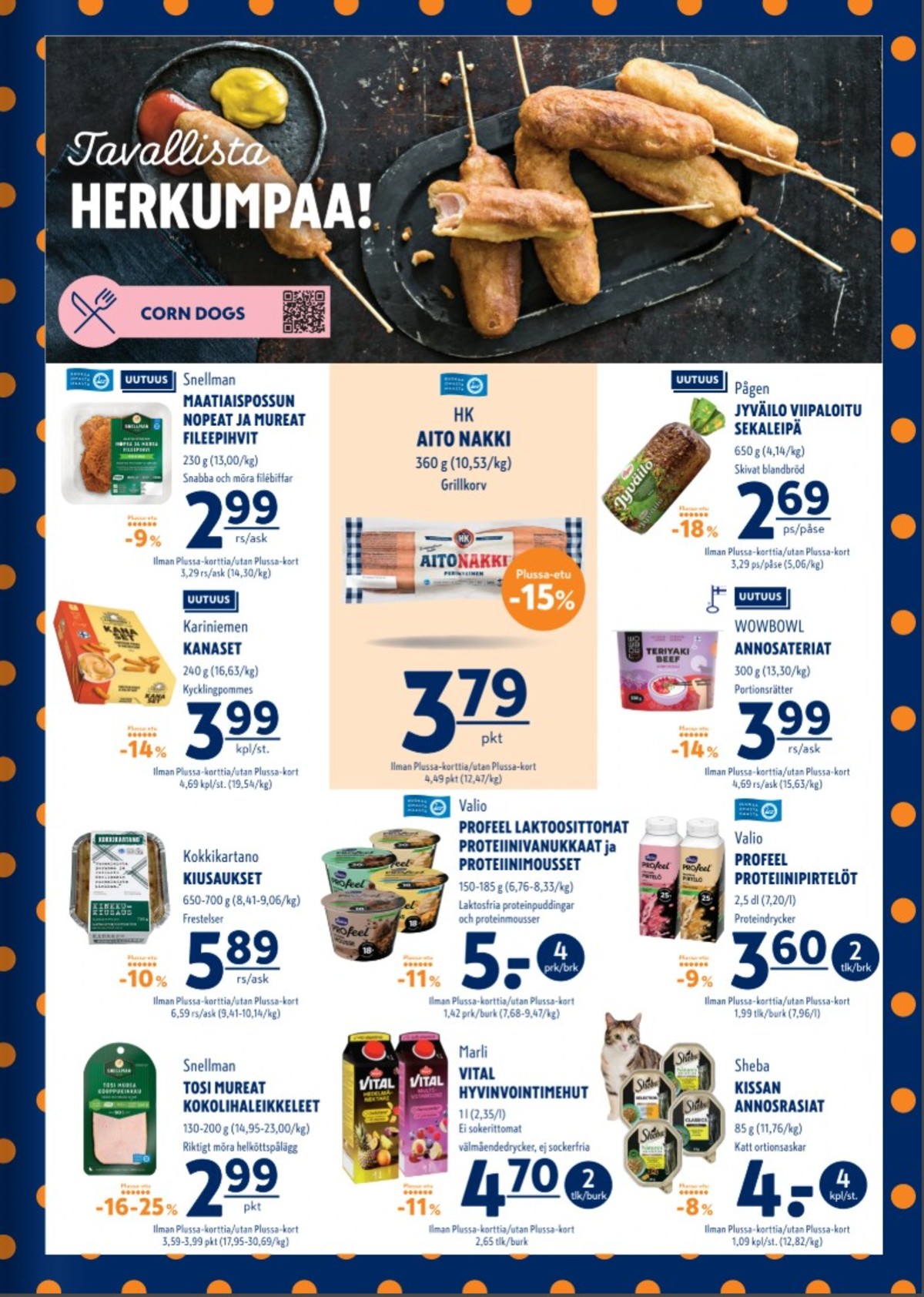 Katso ketjun K-Supermarket tarjouslehti viikolta 38 sivustolla Viikkotarjoukset.fi. Löydät monia hyviä tarjouksia erilaisista tuotteista, esimerkiksi porsaan fileepihvit snellman tai valmisruoat kanaset. Lue tarjouslehti täältä! Sivu 3