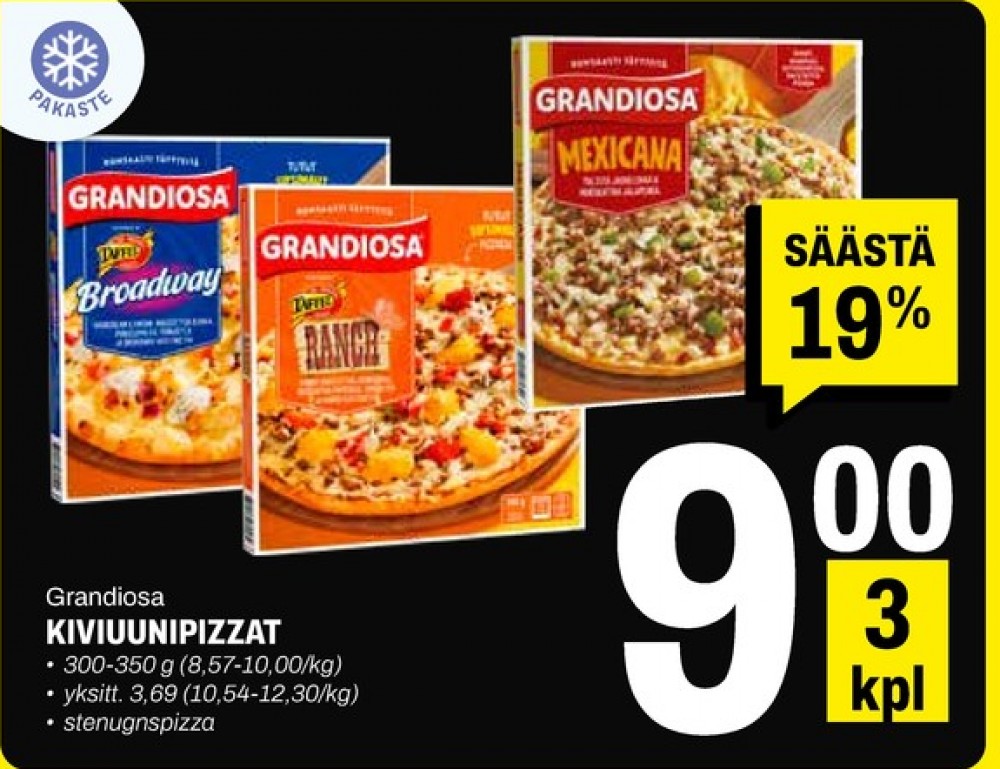 Tarjoukset ja hintavertailu haulla Grandiosa, , Americana pizza 0.310 kg 3 paketti(a) €9.00