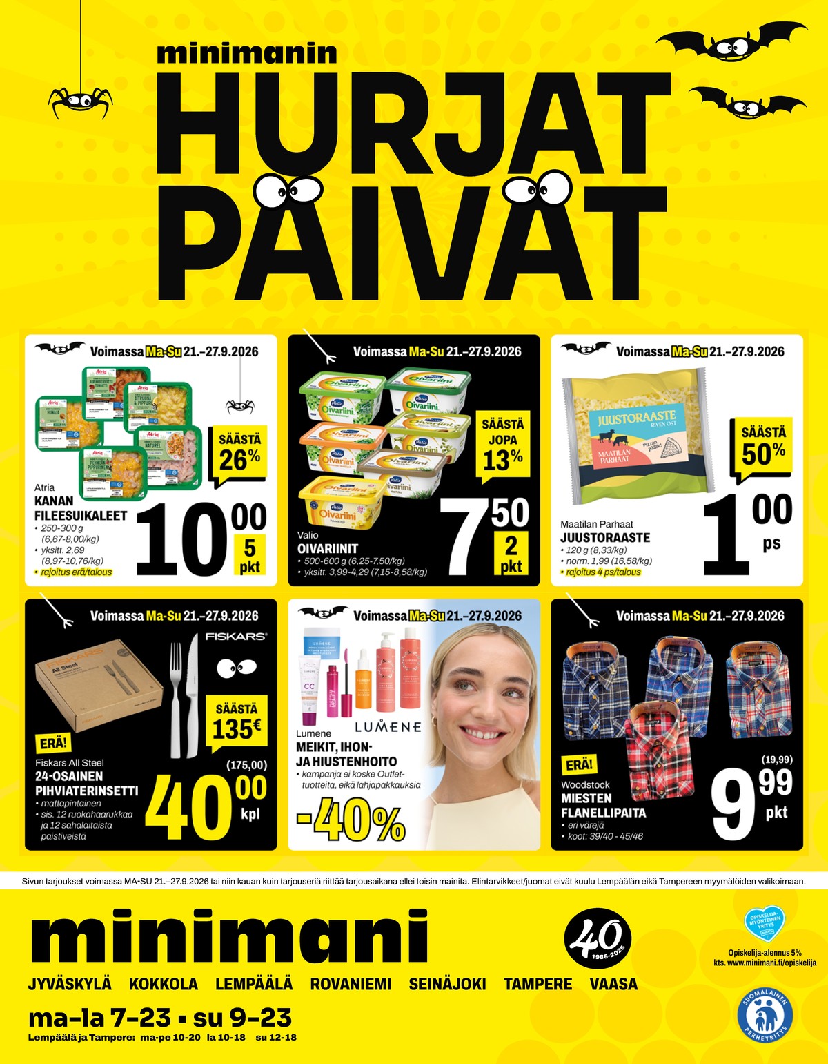 Katso ketjun Minimani tarjouslehti viikolta 39 sivustolla Viikkotarjoukset.fi. Löydät monia hyviä tarjouksia erilaisista tuotteista. Lue tarjouslehti täältä! Sivu 1