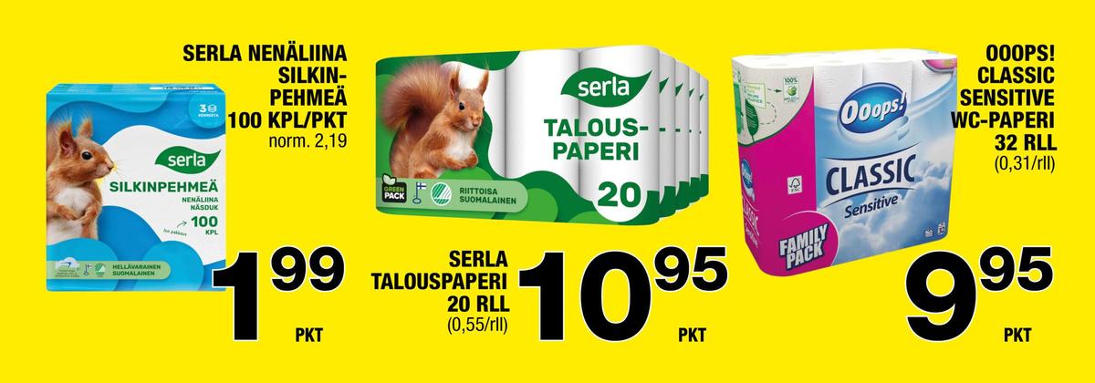 Katso ketjun Säästömarket tarjouslehti viikolta 39 sivustolla Viikkotarjoukset.fi. Löydät monia hyviä tarjouksia erilaisista tuotteista, esimerkiksi wc-paperit ooops! tai nenäliinat silkinpehmeä. Lue tarjouslehti täältä! Sivu 2