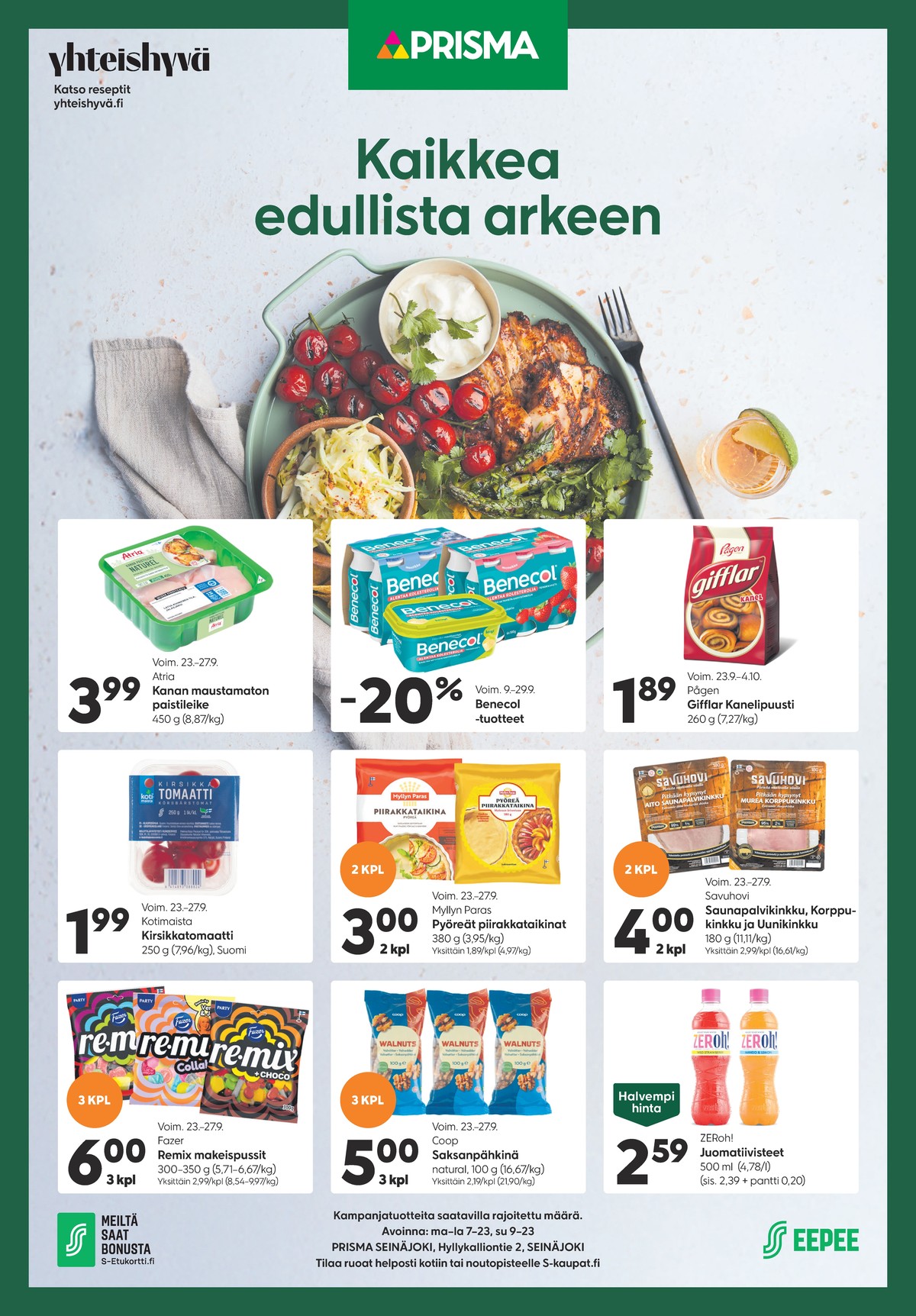 Katso ketjun Prisma region tarjouslehti viikolta 39 sivustolla Viikkotarjoukset.fi. Löydät monia hyviä tarjouksia erilaisista tuotteista. Lue tarjouslehti täältä! Sivu 1